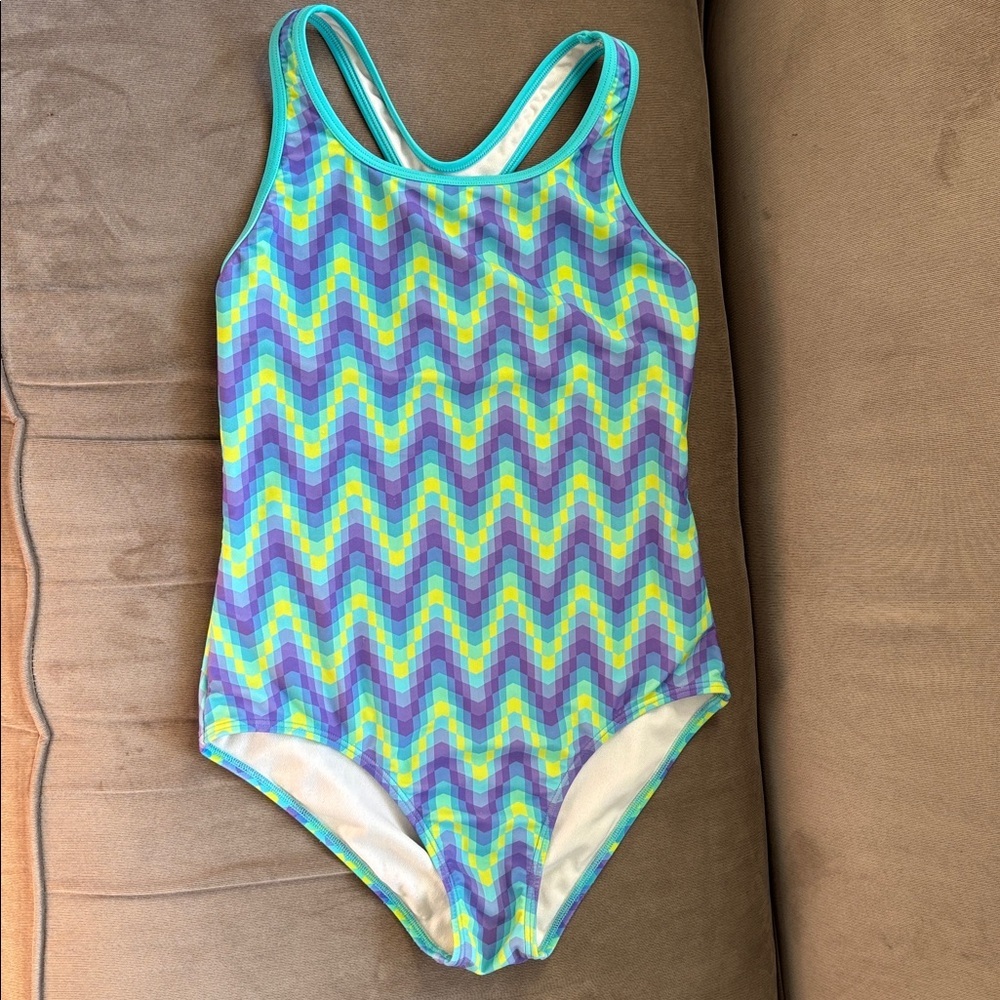 Speedo One-Piece Chevron Teal/Purple Swimsuit Sz 14
